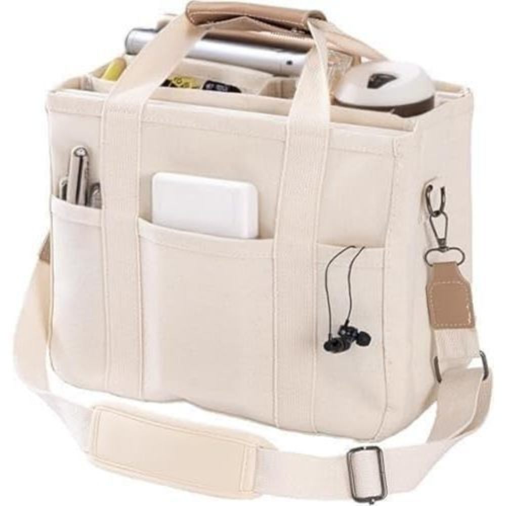 Canvas Tote with Pockets – Crossbody Shoulder Bag with Compartments